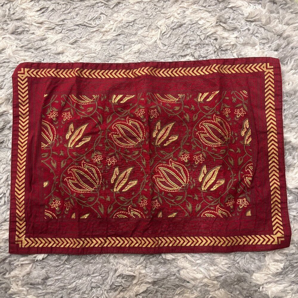 Organic Cotton Placemats – Deep Red with Gold Chevron Border & Artisan Set of 6